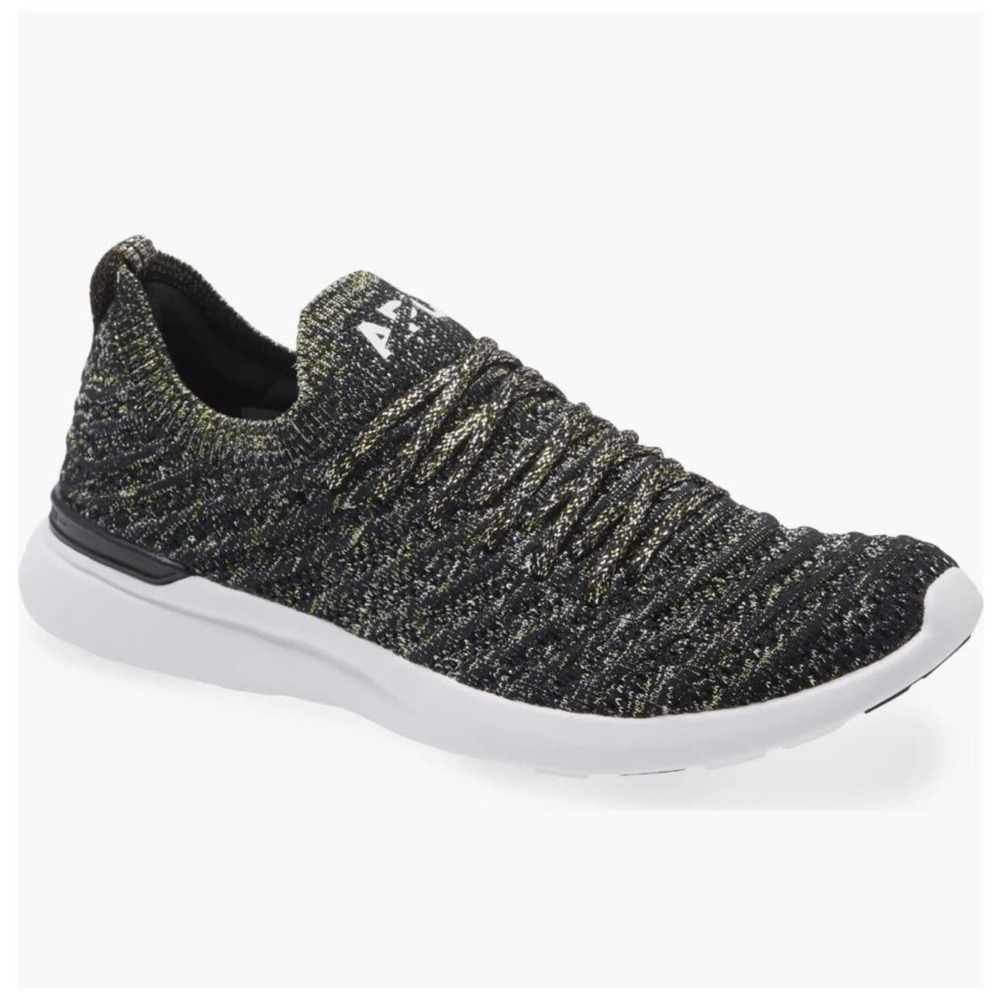 APL TechLoom Wave Black/Gold Metallic Mélange Running Shoe Women's Size 10